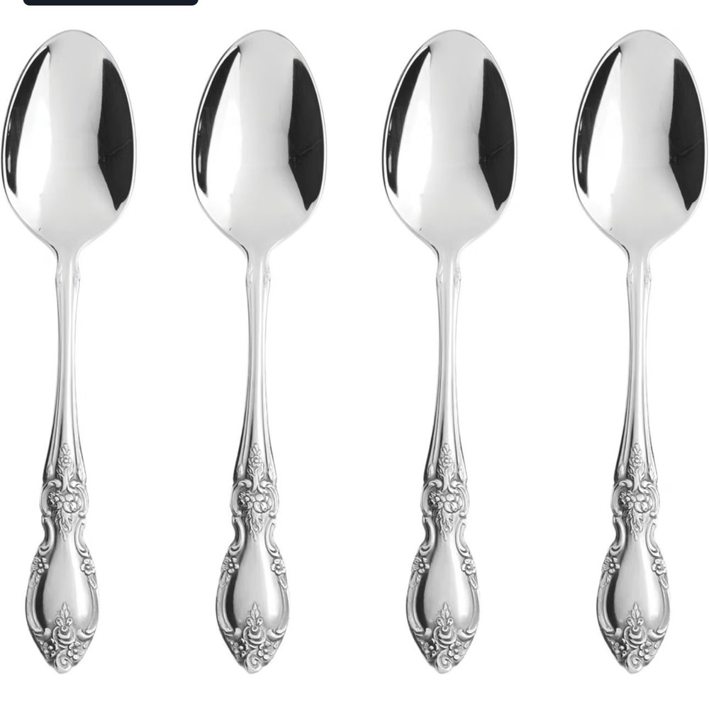 Oneida Louisiana Teaspoons Set of 4 18/8 Stainless Steel Floral Flatware New